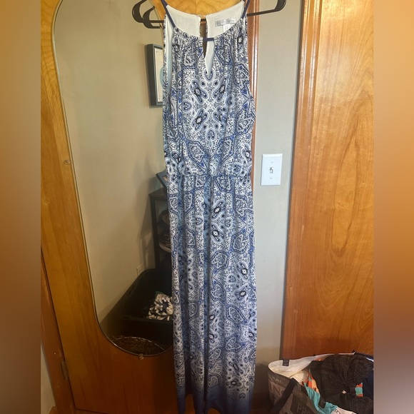 London Times Women's Floral Print Maxi Dress Blue Size 14W